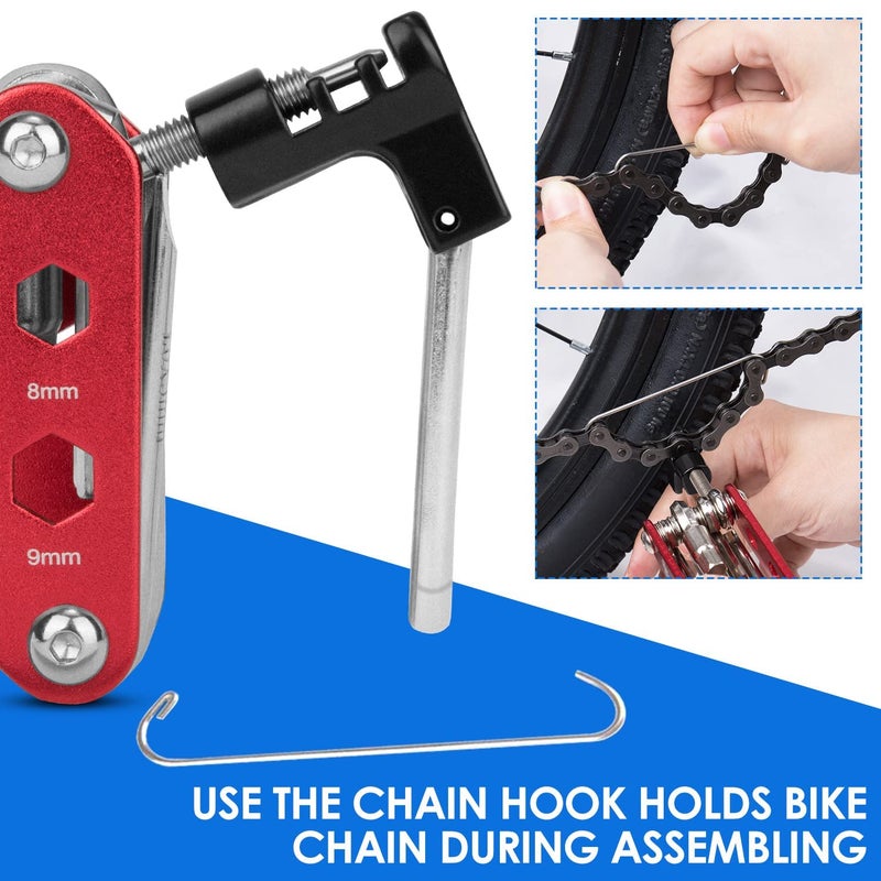 WOTOW Bike Repair Tool Kit & Bike Saddle Bag, 14 in 1 Bike Chain Tool Hex Key Wrench Maintain Accessories Multitool Set with Portable Under Seat Bag for Road Mountain Commuter Bicycle(Red) - Image 4